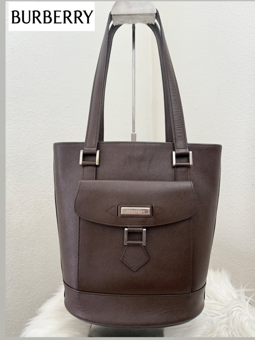 BURBERRY Brown Leather Bucket Shoulder Bag